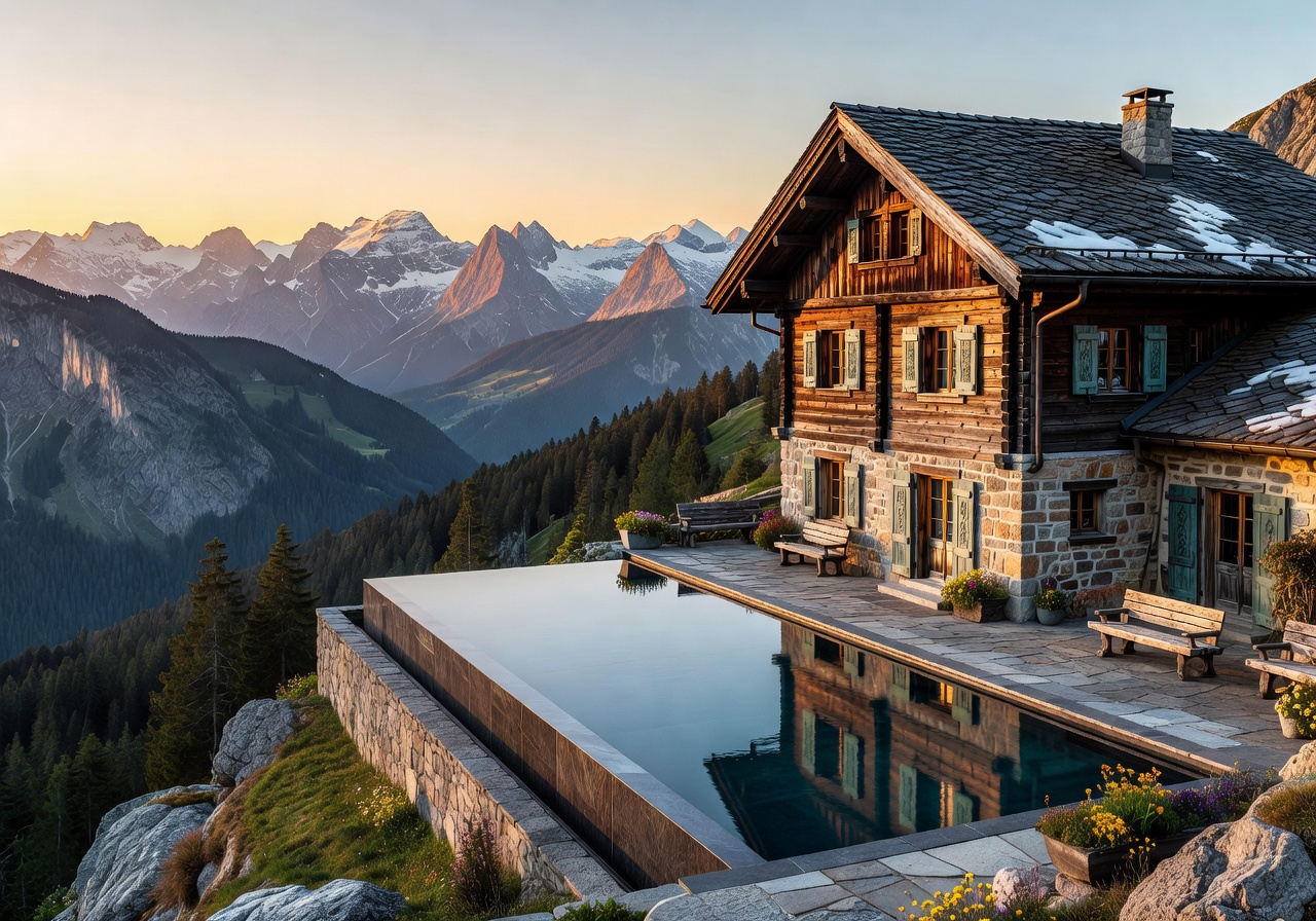 Bavarian alpine lodge with mountain views and infinity pool