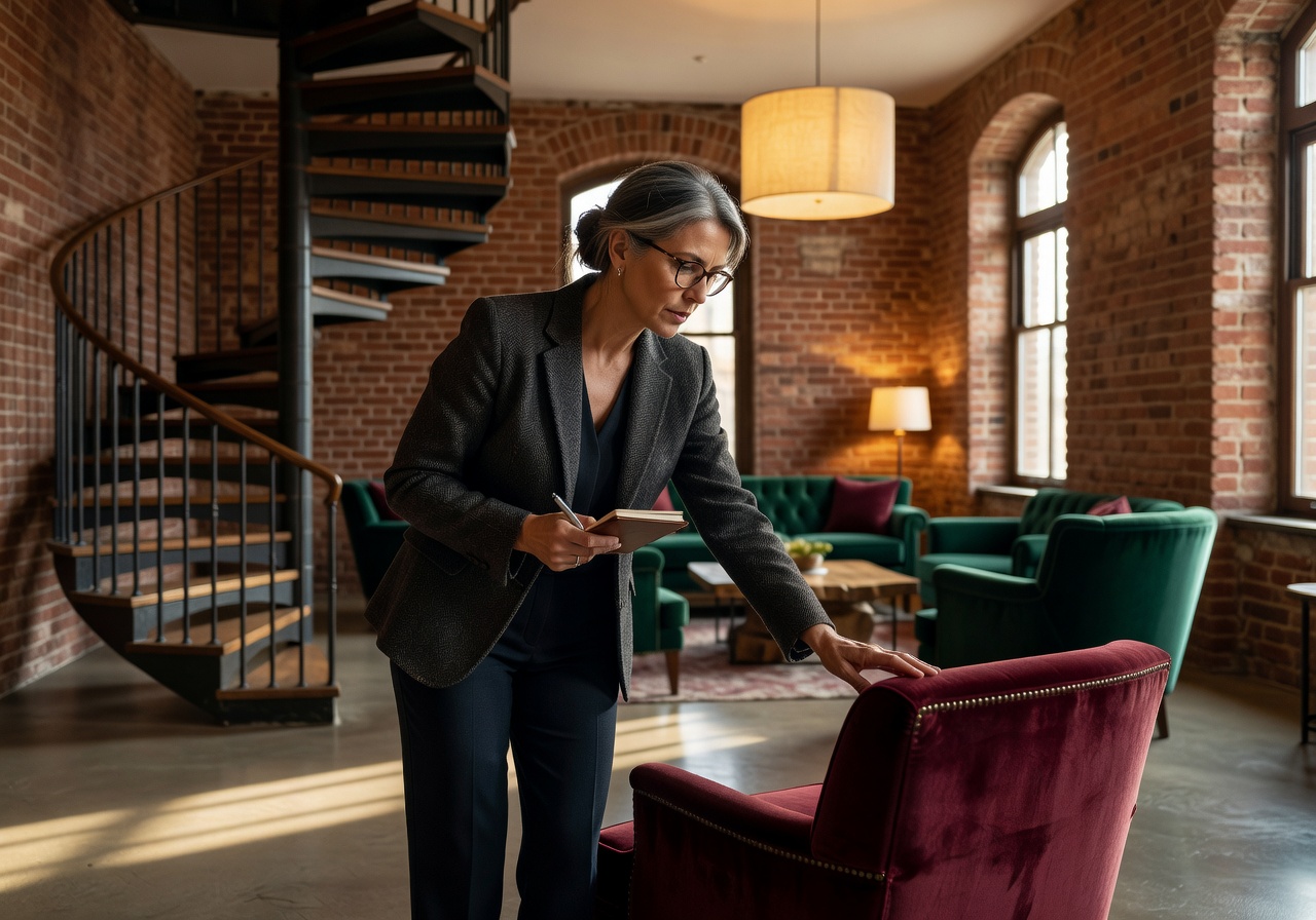 Curator exploring a boutique hotel interior