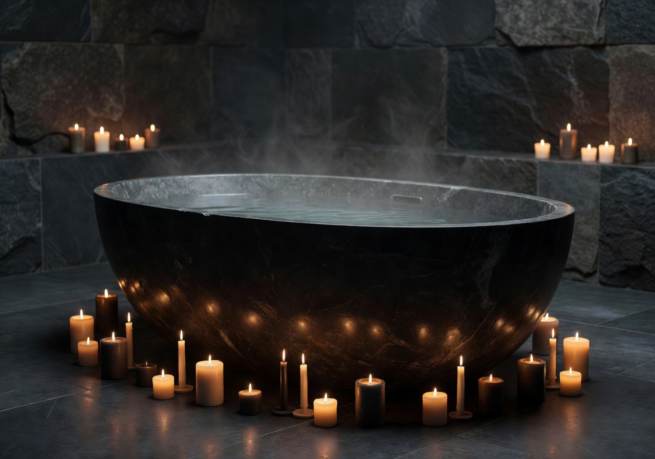 Hotel spa with stone tub and candles