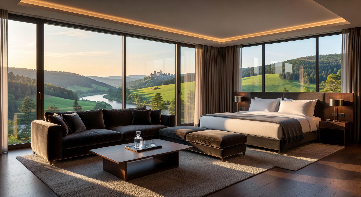 Luxury boutique hotel suite with panoramic views in Germany